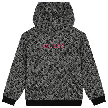 Girls Black Logo Hooded Top
