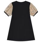 فستان بنات بالشعار باللون الأسود والذهبي, 1, hi-res