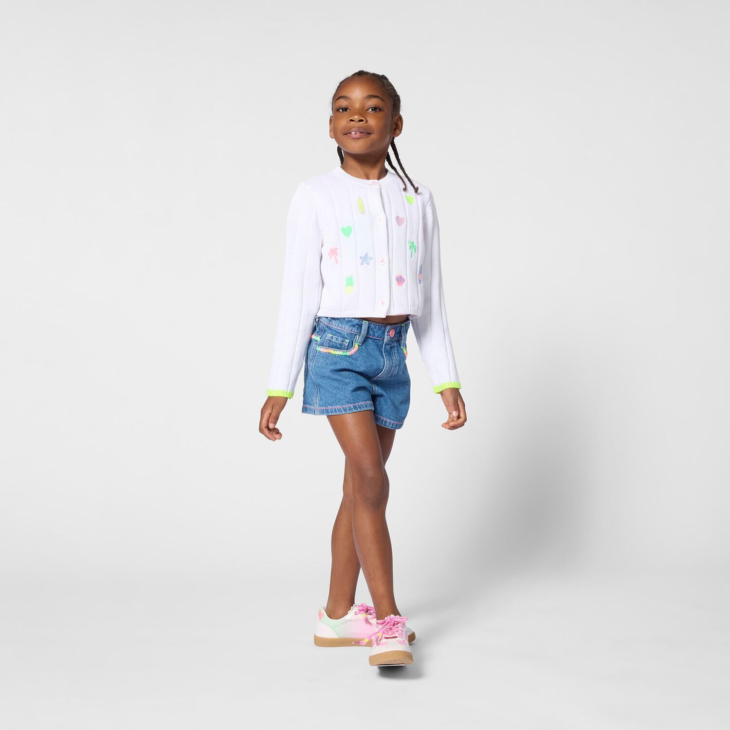 Girls Blue Denim Shorts, 1, hi-res