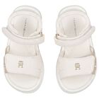 Girls White & Gold Logo Sandals, 2, hi-res