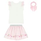 Girls White & Pink Striped Skirt Set, 1, hi-res