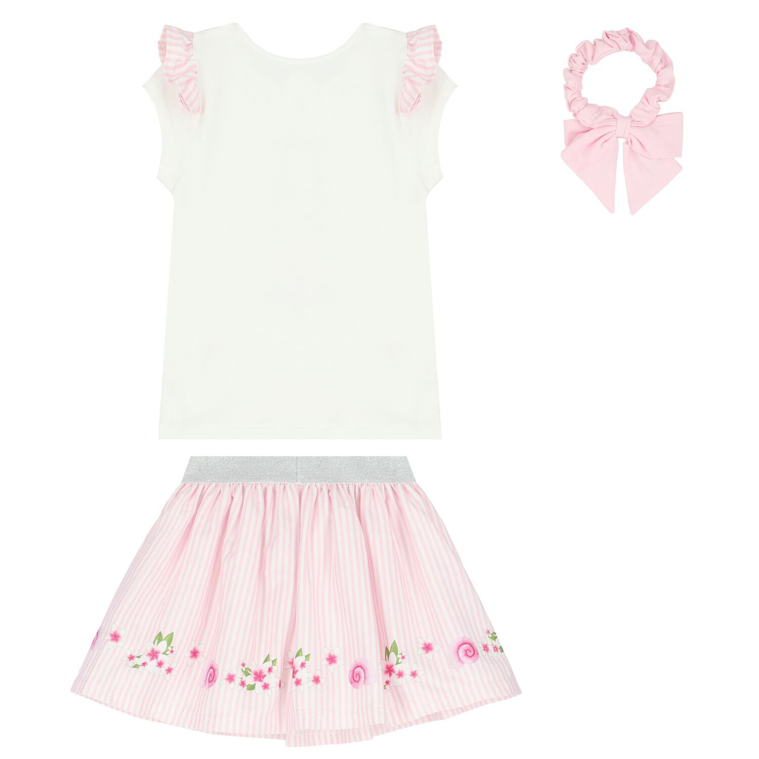Girls White & Pink Striped Skirt Set, 1, hi-res image number null