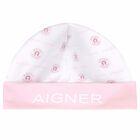 قبعة بالشعار باللون الأبيض والزهرى للبنات, 1, hi-res