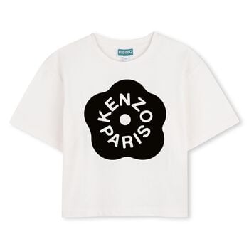 Girls White Boke Flower Logo T-Shirt
