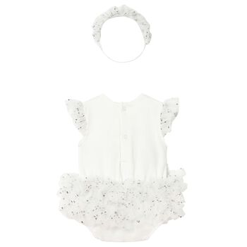 Baby Girls White Teddy Bear Bodysuit Dress Set