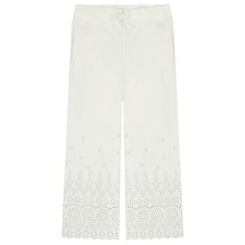 Girls Ivory Logo Broderie Anglaise Trousers