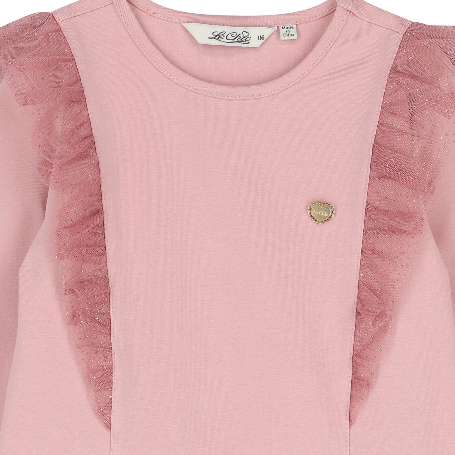 Girls Pink Glittery Tulle Long Sleeve Top, 2, hi-res image number null