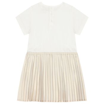 Younger Girls White & Gold Pleated Dress