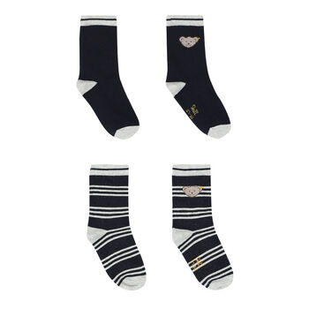 Boys Grey & Navy Teddy Socks ( 2-Pack )