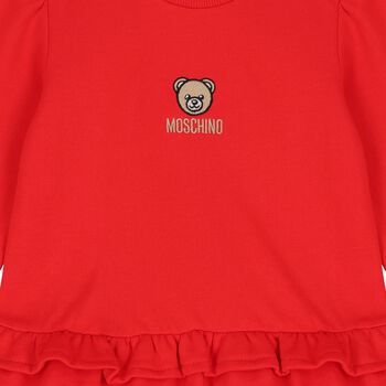 Younger Girls Red Teddy Bear Logo Dress