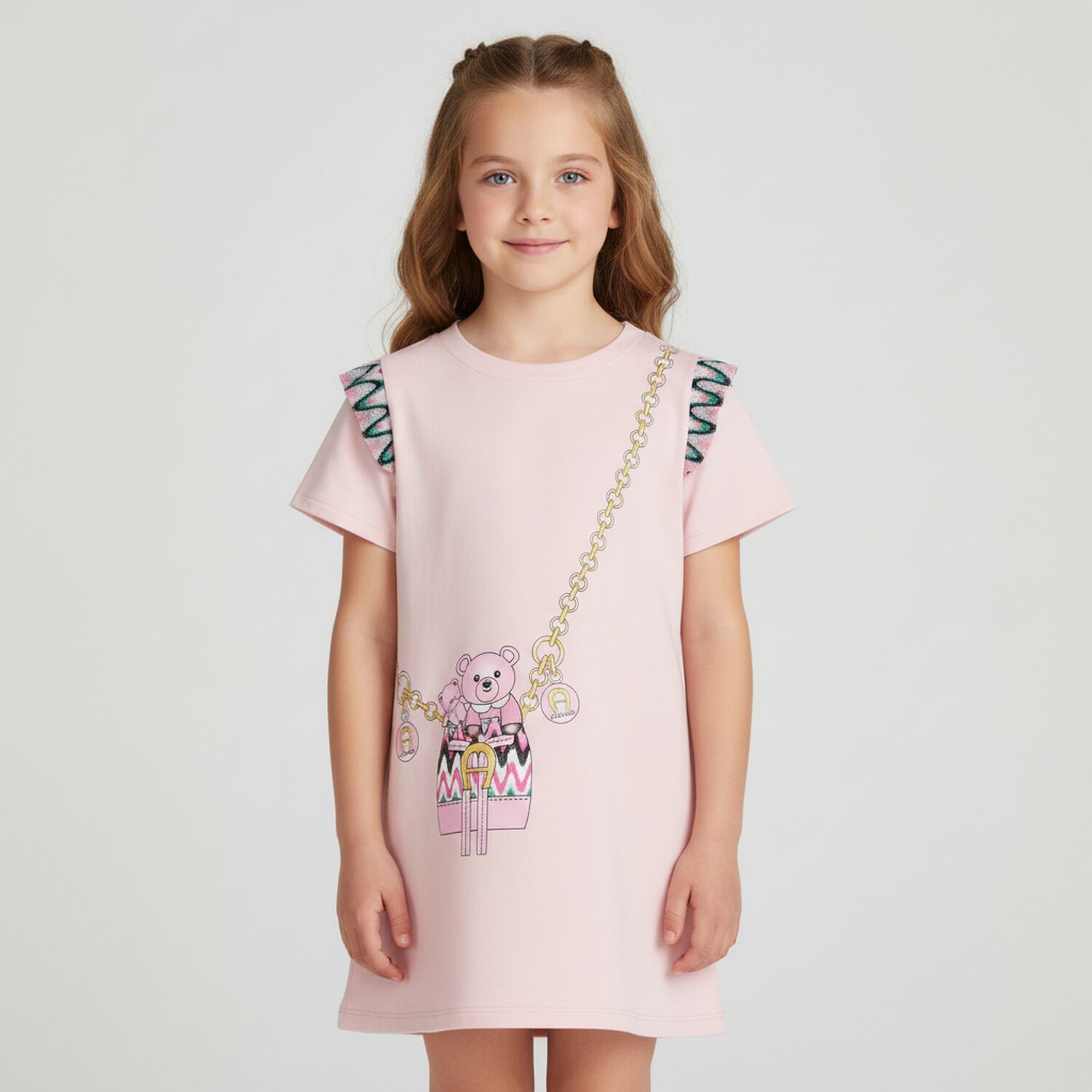 Girls Pink Bag Logo Dress, 1, hi-res