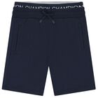 Boys White & Navy Blue Shorts Set, 1, hi-res