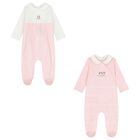Baby Girls Ivory & Pink Babygrows ( 2-Pack ), 1, hi-res