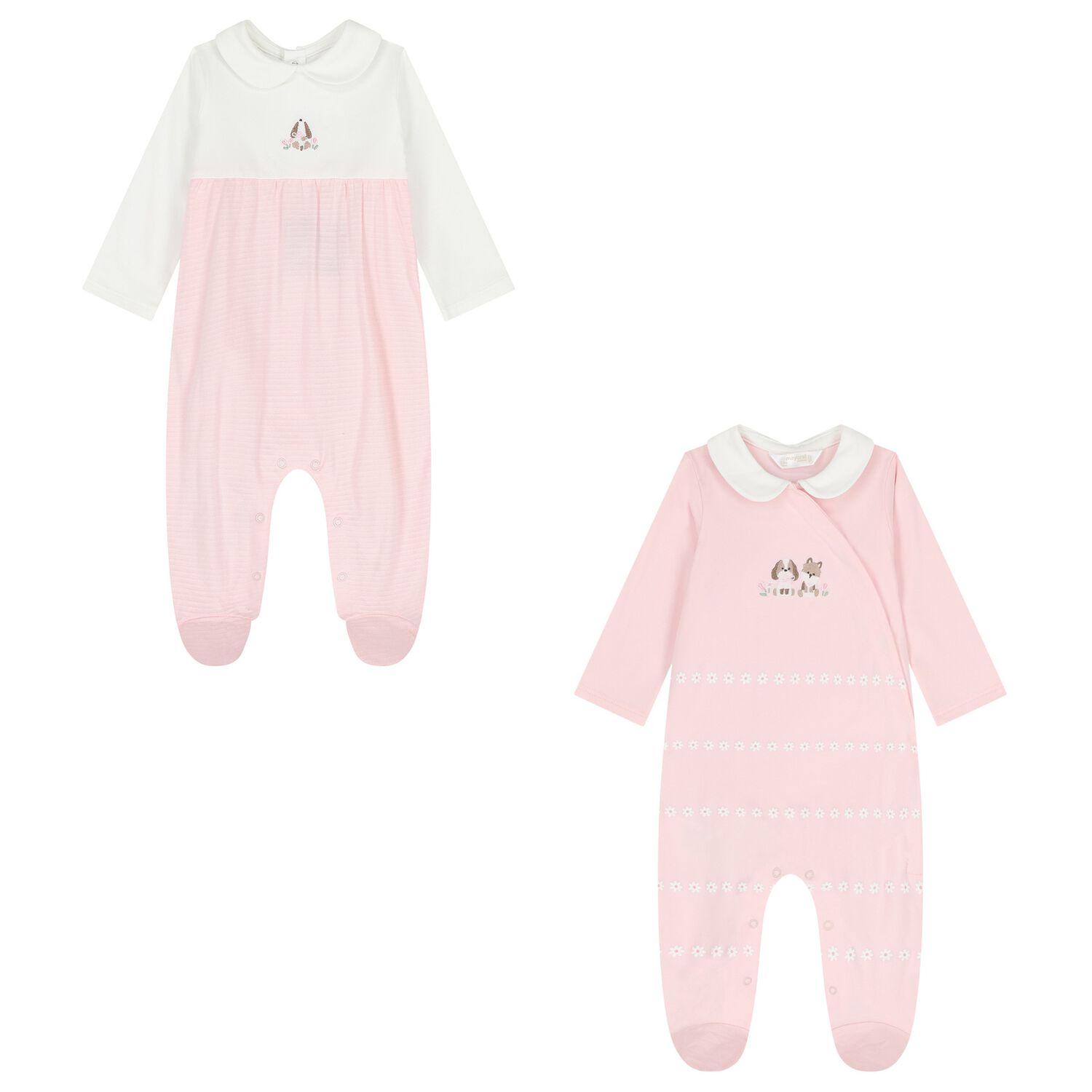 Baby Girls Ivory & Pink Babygrows ( 2-Pack ), 1, hi-res