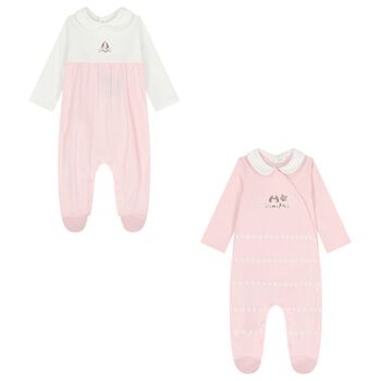 Baby Girls Ivory & Pink Babygrows ( 2-Pack )