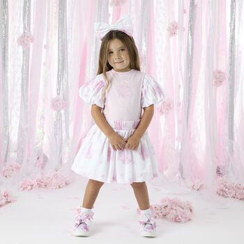 Girls Pink & White Floral Print Dress