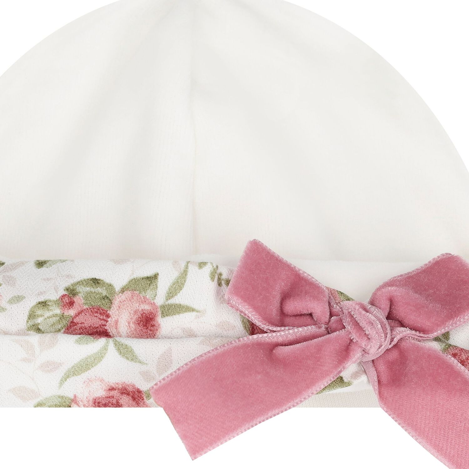 Baby Girls Ivory & Pink Bow Hat, 1, hi-res