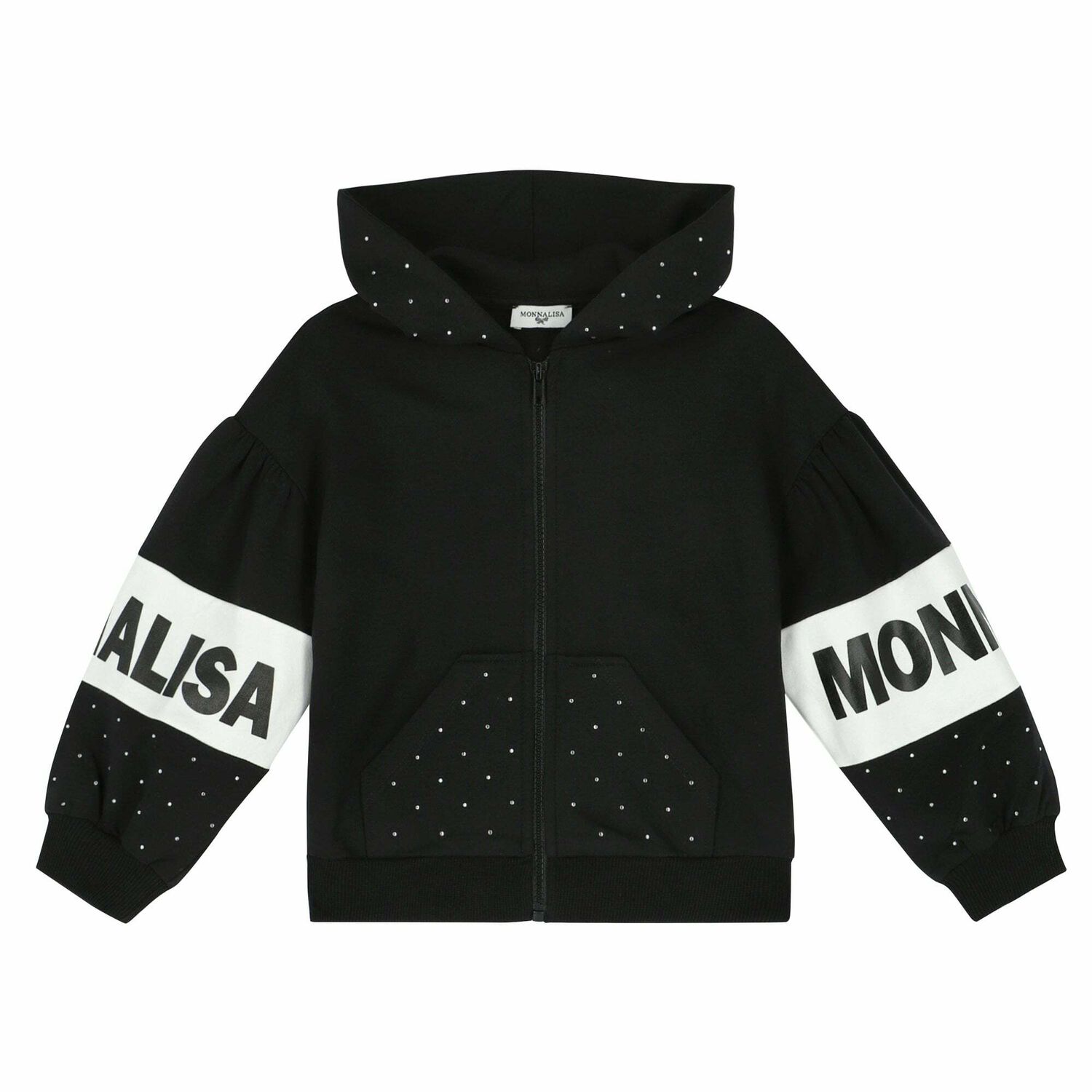 Girls Black Embellished Hooded Top, 1, hi-res image number null