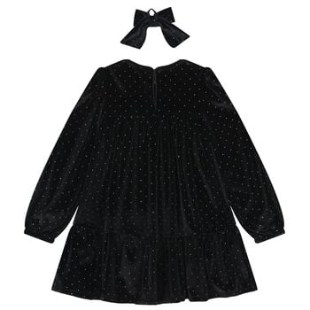 Girls Black Sparkle Velvet Dress Set