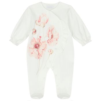 Baby Girls White Floral Babygrow