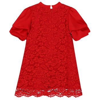 Girls Red Satin & Lace Dress