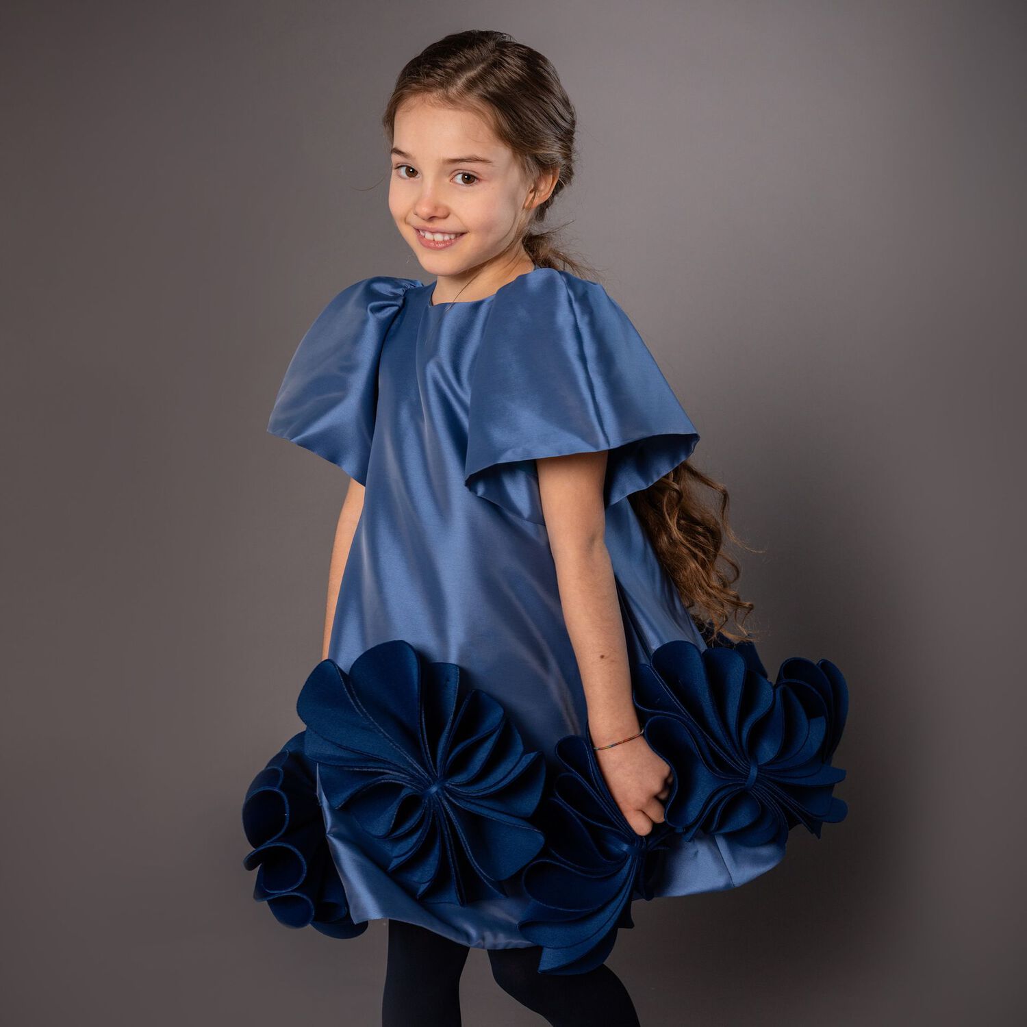 Girls Blue Floral Dress, 1, hi-res