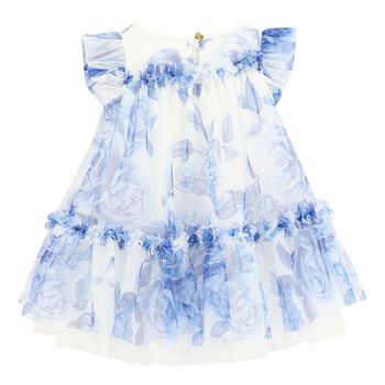 Baby Girls White & Blue Floral Tulle Dress