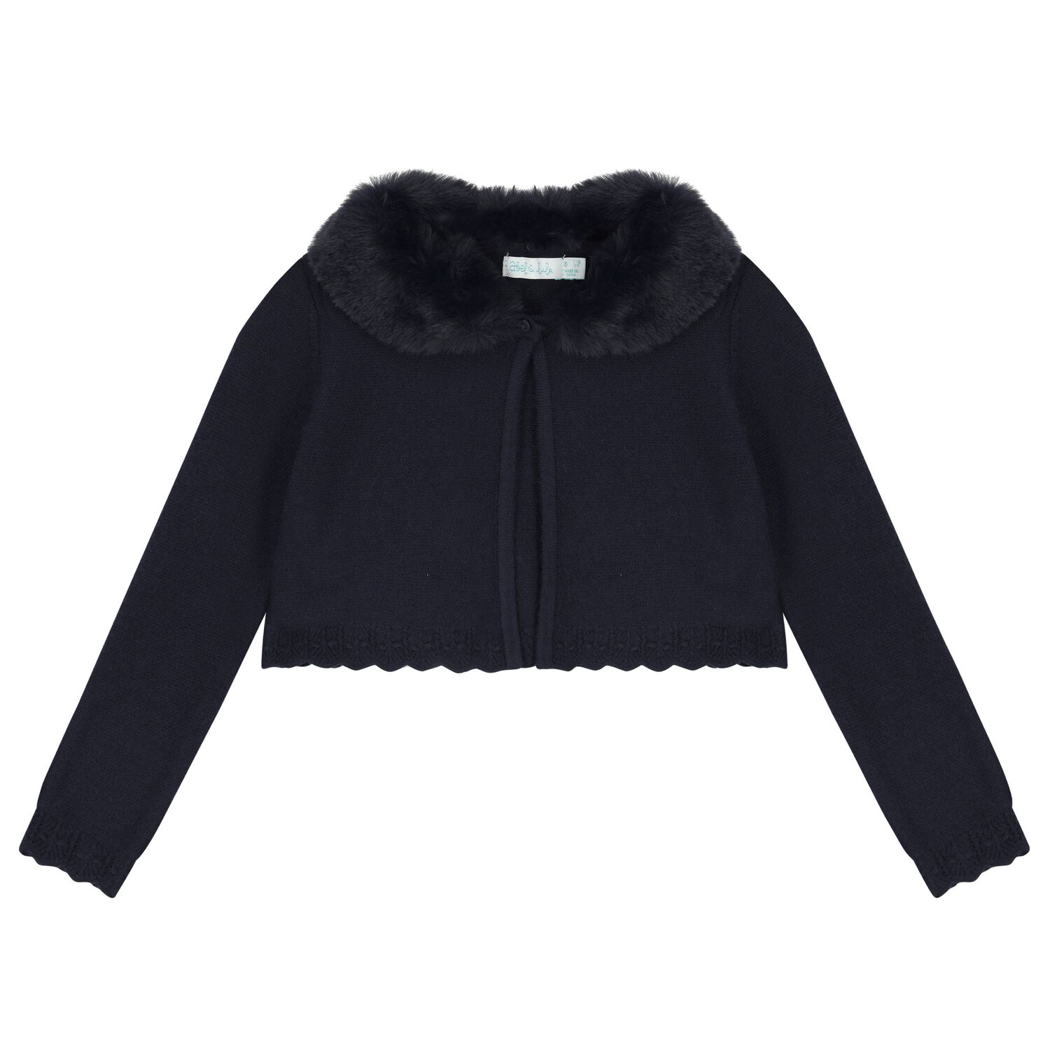 Girls Blue Faux Fur Collar Cardigan, 1, hi-res image number null