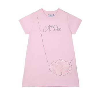 Girls Pink Cotton Bag Print Dress