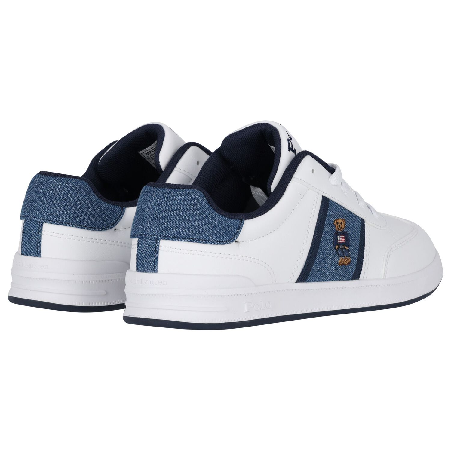 Boys White & Denim Blue Logo Trainers, 1, hi-res
