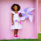 فستان بنات بطبعة الزهور باللون الابيض, 1, hi-res