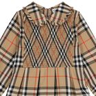 Girls Beige Check Shirred Dress, 1, hi-res