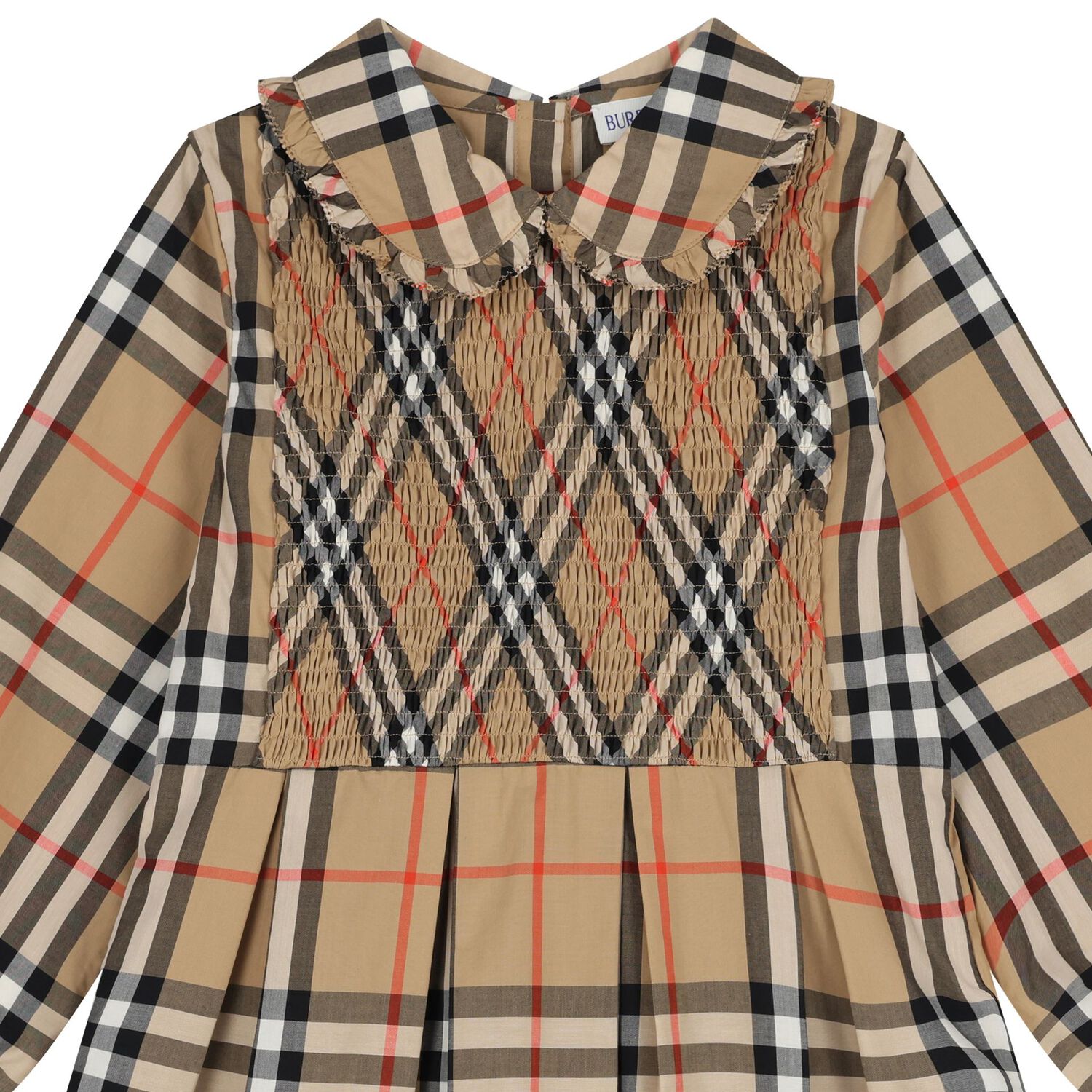 Girls Beige Check Shirred Dress, 1, hi-res image number null