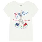 تيشيرت بنات بالشعار باللون الأبيض, 1, hi-res