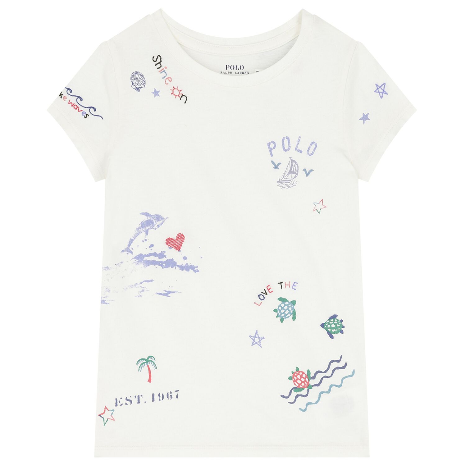 تيشيرت بنات بالشعار باللون الأبيض, 1, hi-res