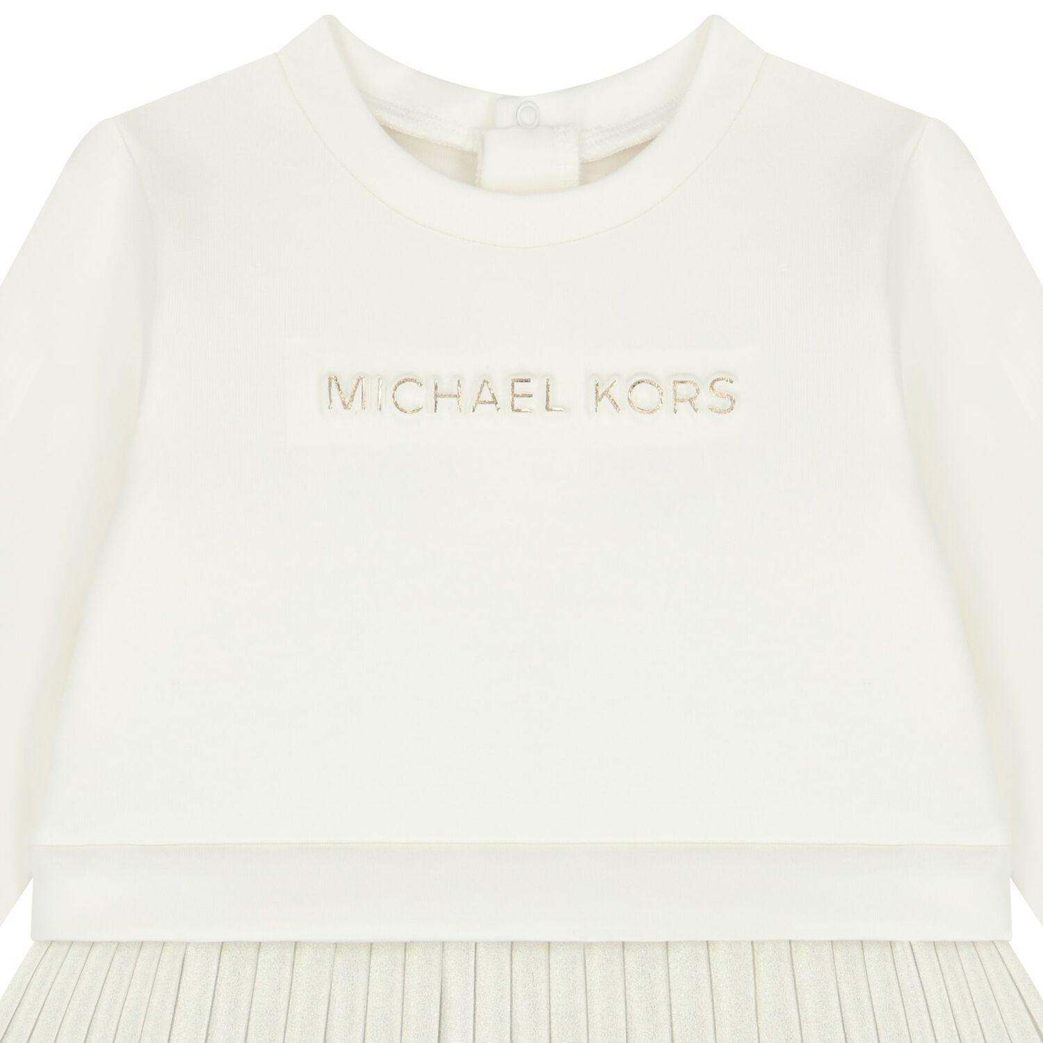 Younger Girls Ivory & Gold Pleated Dress, 1, hi-res