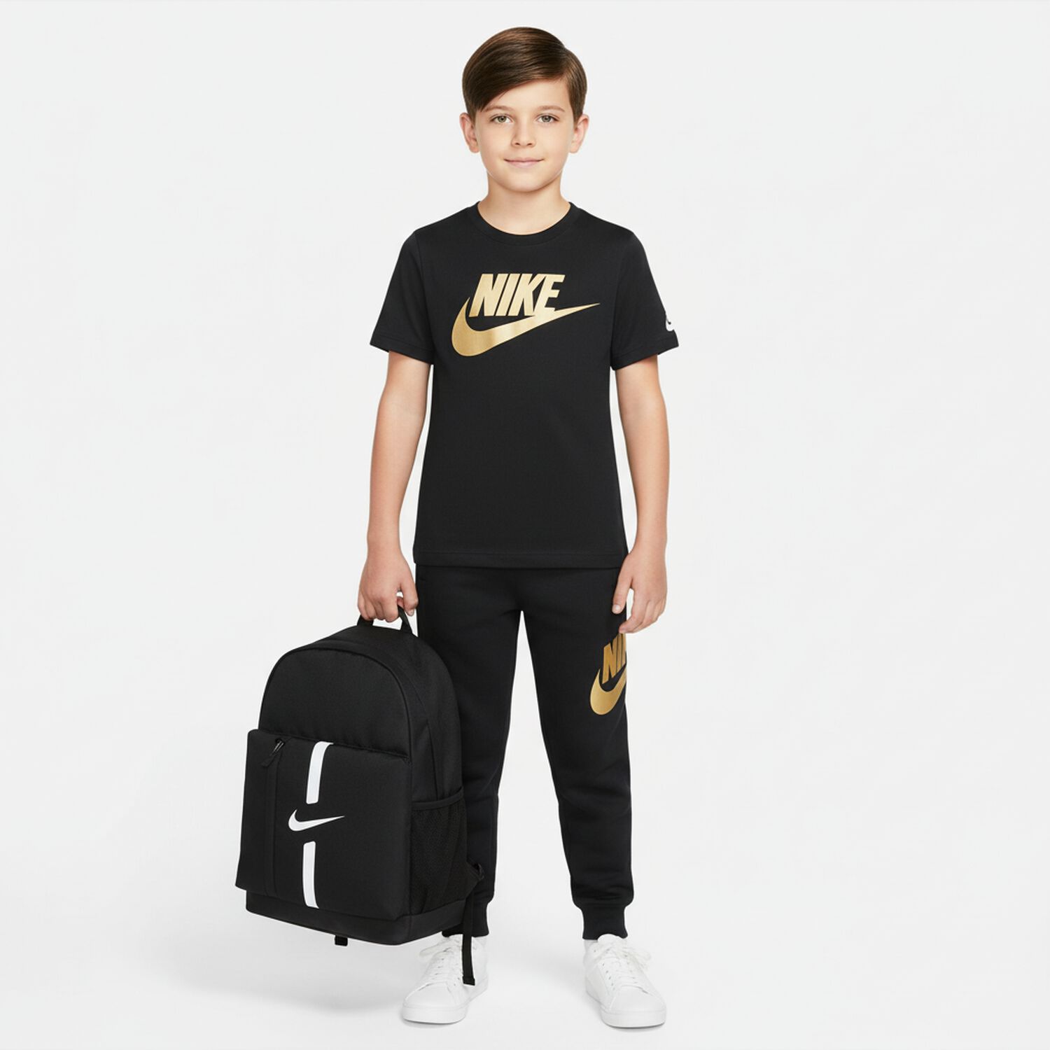 Boys Black & Gold Logo Joggers, 1, hi-res