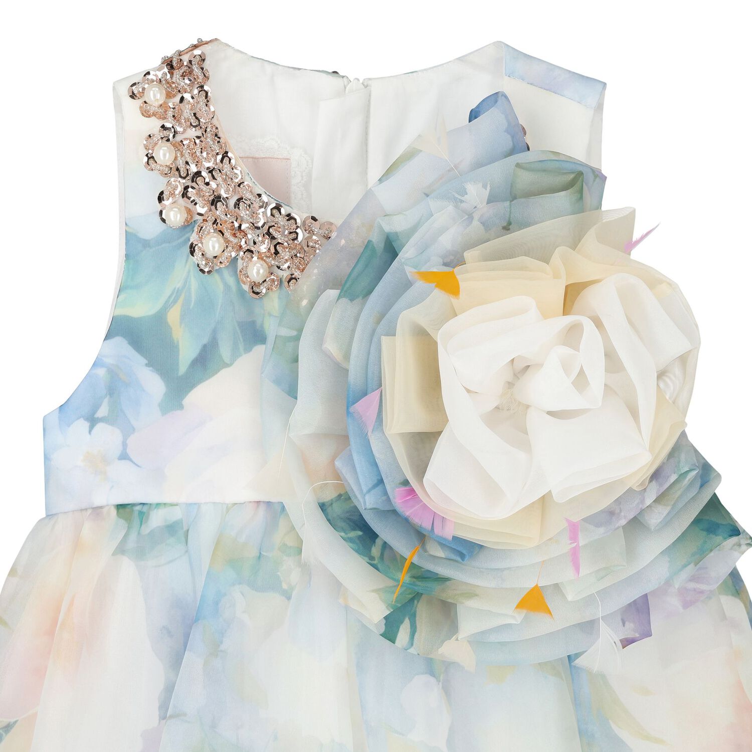 فستان بنات بطبعة الزهور باللون الأزرق, 1, hi-res image number null