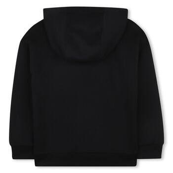 Girls Black Logo Hooded Top