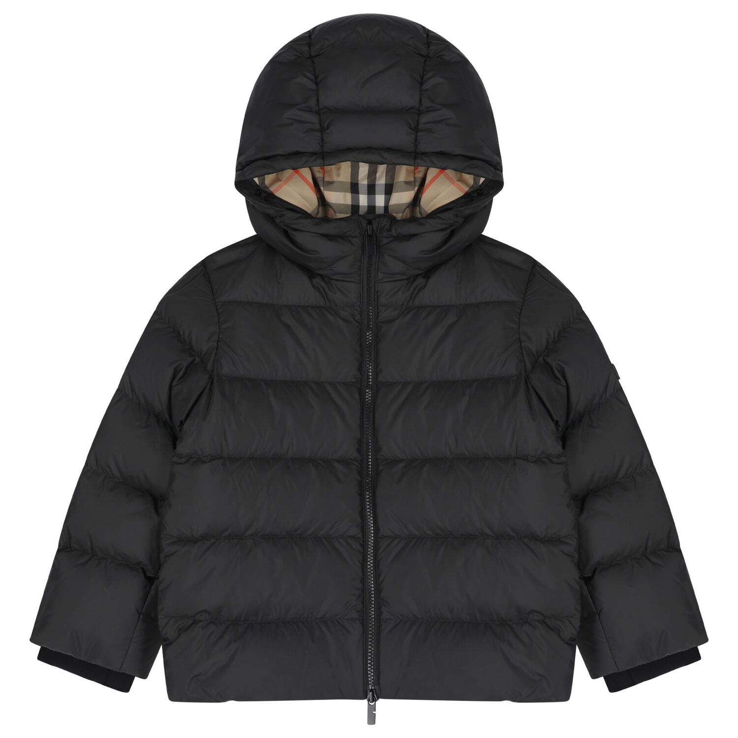 Black Logo Padded Puffer Jacket, 1, hi-res