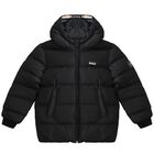 Boys Black Logo Puffer Jacket, 1, hi-res