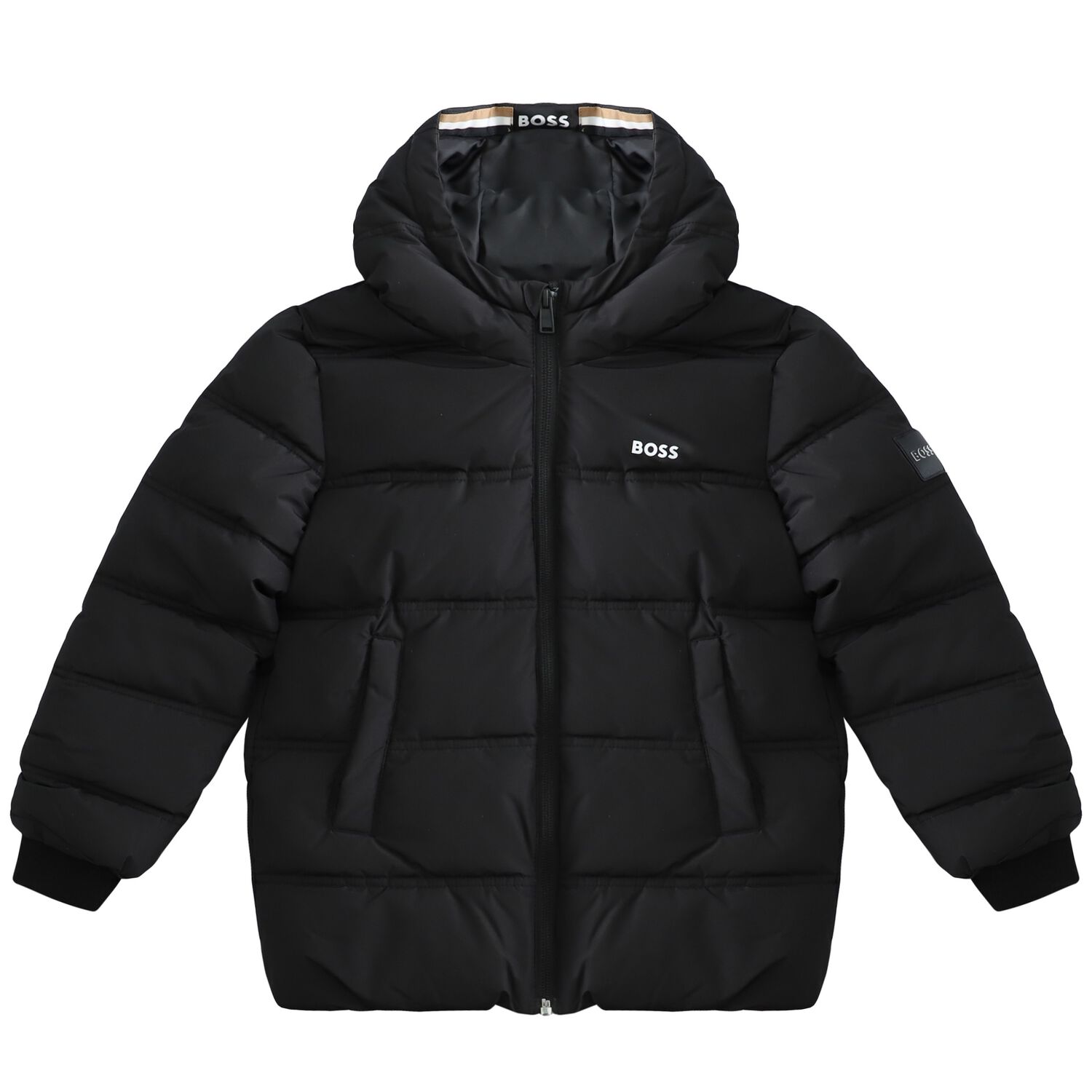 Boys Black Logo Puffer Jacket, 1, hi-res image number null