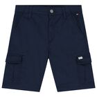 Boys Navy Blue Logo Shorts, 1, hi-res