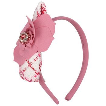 Girls Pink Tweed Bow Headband