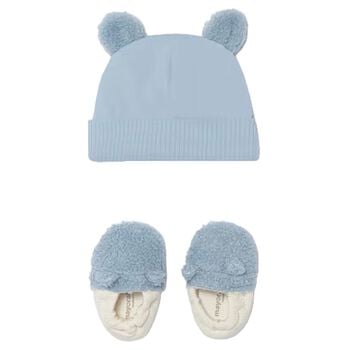 Baby Boys Blue & White Teddy Bear Gift Set