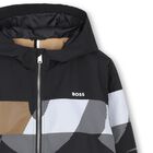 Boys Black Logo Hooded Zip Up Top, 1, hi-res