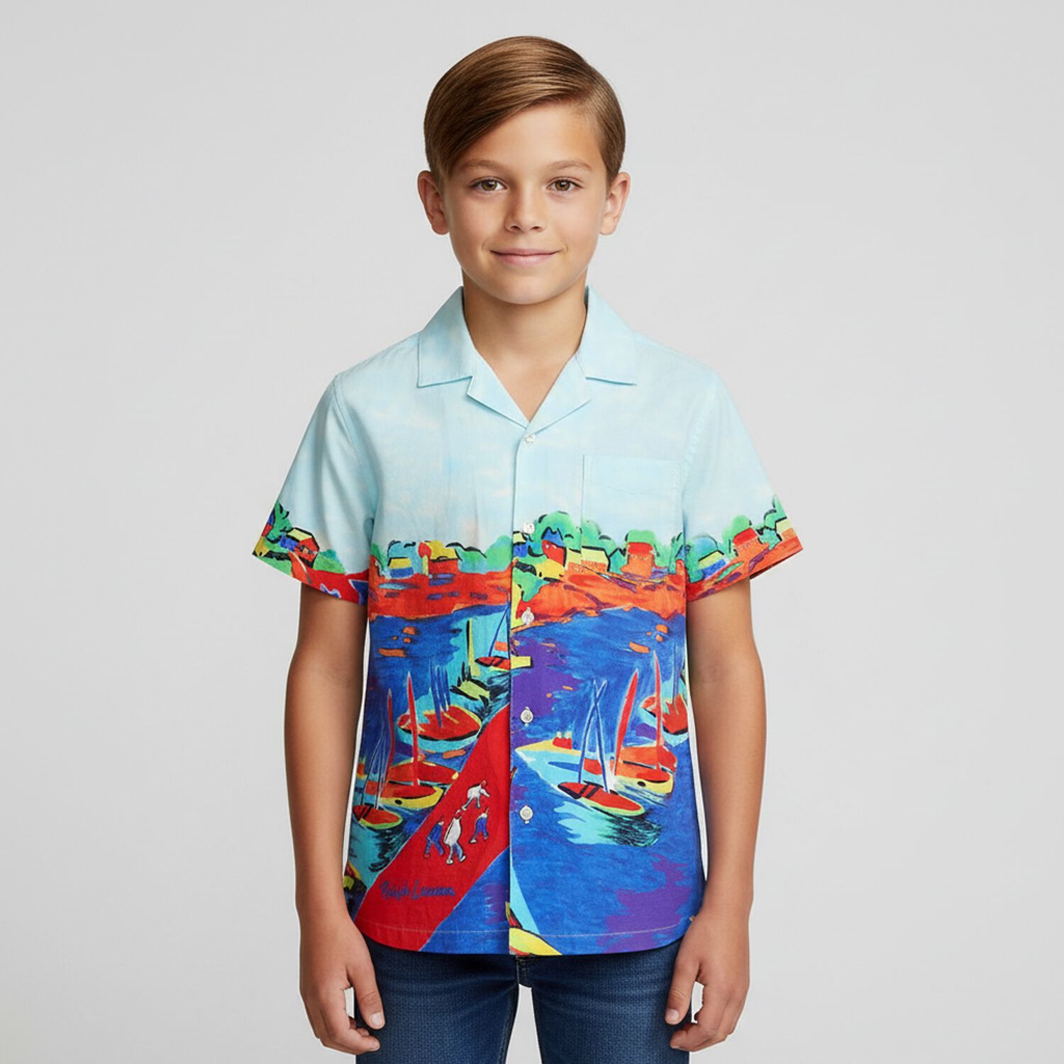 قميص أولاد بالشعار باللون الأزرق, 1, hi-res image number null