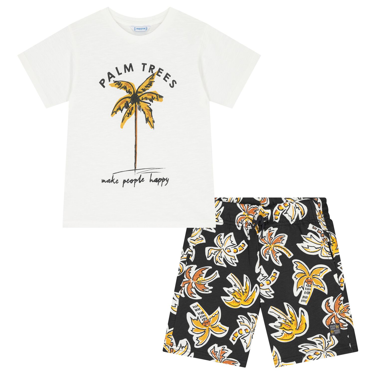 Boys White & Black Palm Tree Shorts Set, 1, hi-res