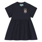 Younger Girls Navy Blue Tiger Logo Dress, 1, hi-res