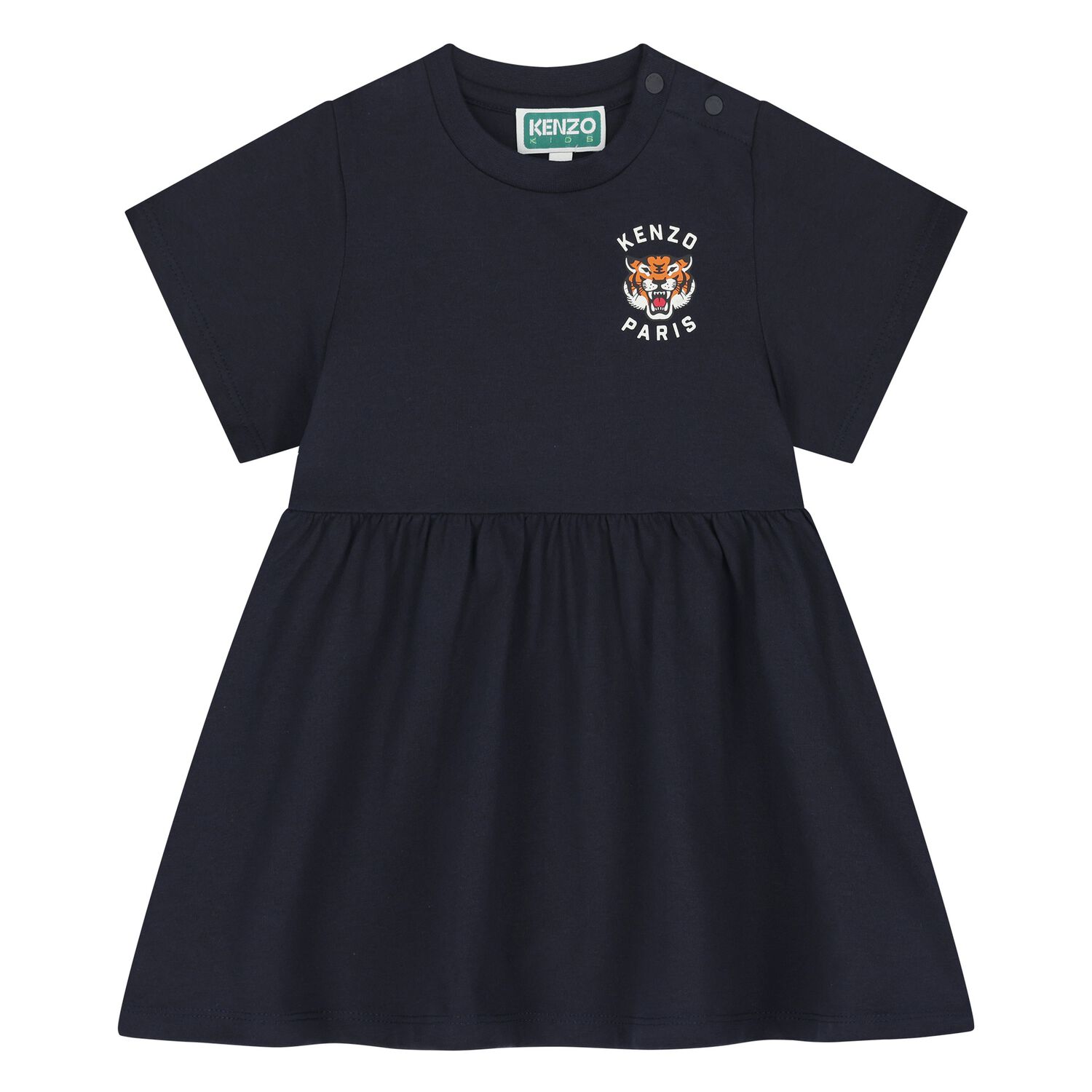 Younger Girls Navy Blue Tiger Logo Dress, 1, hi-res